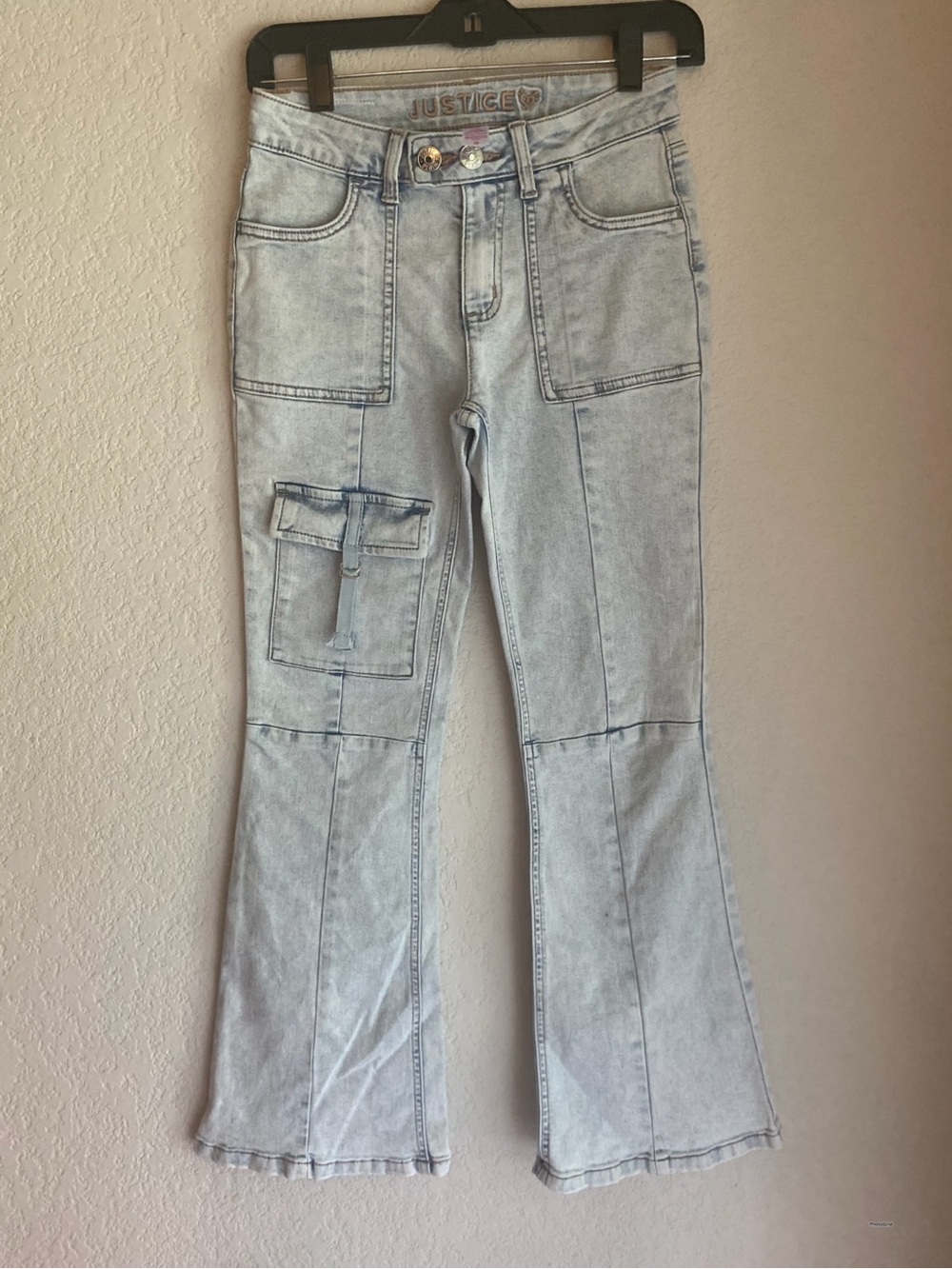 Justice Light Blue Flared Cargo Jeans